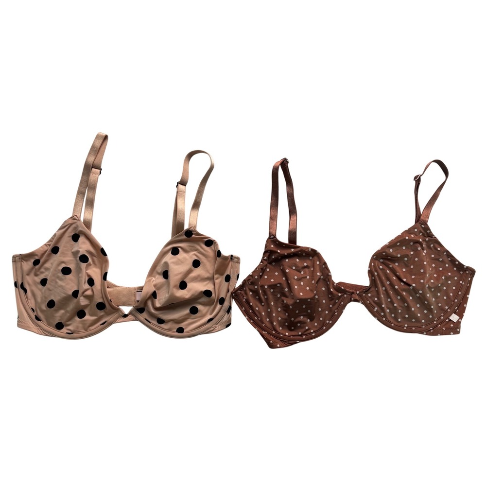 Victoria's Secret Unlined Demi Bra Lot of 2 Polka Dot Peach Brown 36D